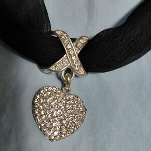 Vintage Silver Rhinestone Heart Pendant Necklace
